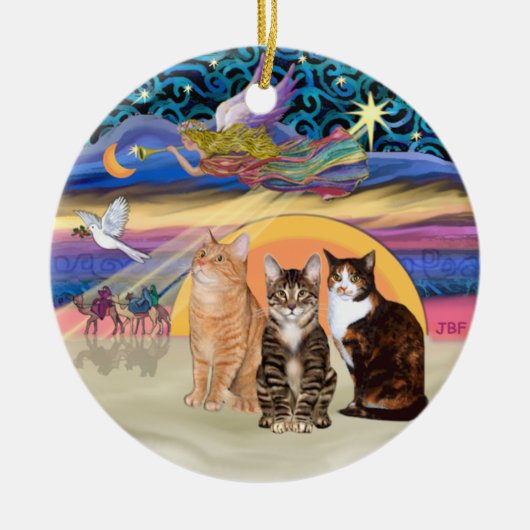クリスマススター – 3匹の猫(AmSH) セラミックオーナメント (正面)