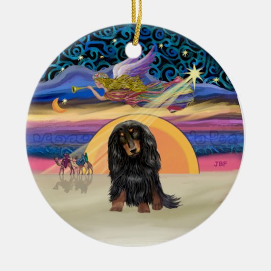 クリスマススター – Long Hed Dachshund (BT) セラミックオーナメント (正面)