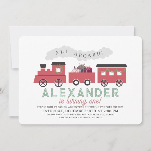クリスマススチームトレインに乗って1st誕生日 招待状 (正面)