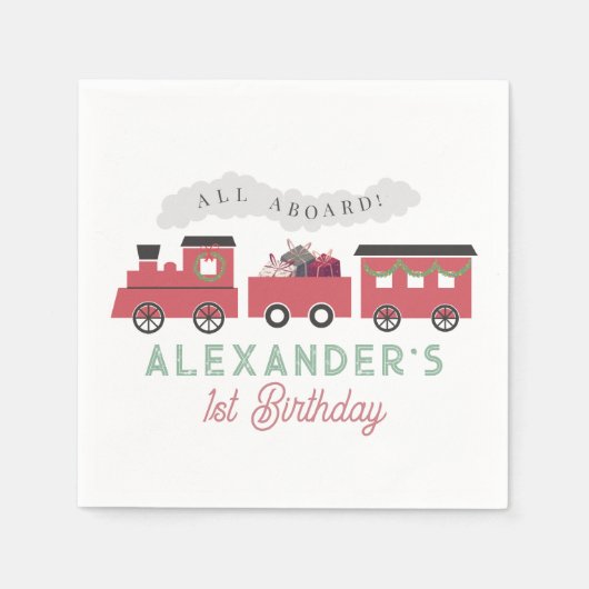 クリスマススチームトレイン子供の誕生日に乗り込む スタンダードカクテルナプキン (正面)