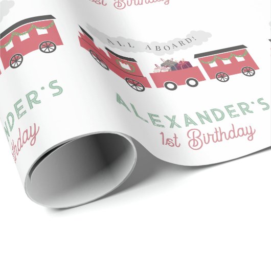 クリスマススチームトレイン子供の誕生日に乗り込む ラッピングペーパー (ロールコーナー)