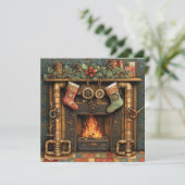クリスマススチームパンク暖炉グリーティングカード (スタンド正面)