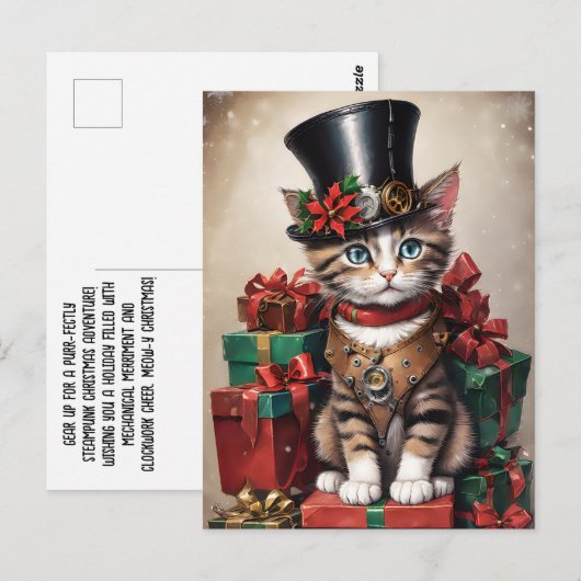 クリスマススチームパンク虎猫キッテン ポストカード (正面/裏面)