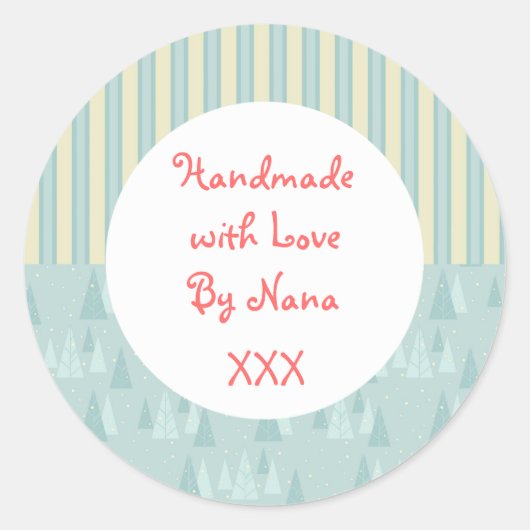 クリスマスステッカーによる青い木の手作り ラウンドシール (正面)