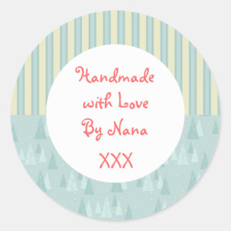 クリスマスステッカーによる青い木の手作り ラウンドシール