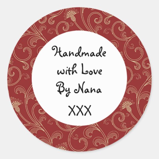 クリスマスステッカーの赤い「手作り」 ラウンドシール (正面)