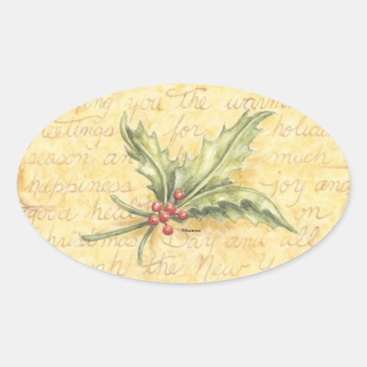 クリスマスステッカーホリー葉ズ 楕円形シール (正面)