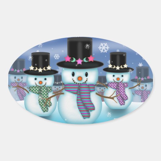 クリスマスステッカー雪だるまの土地 楕円形シール (正面)
