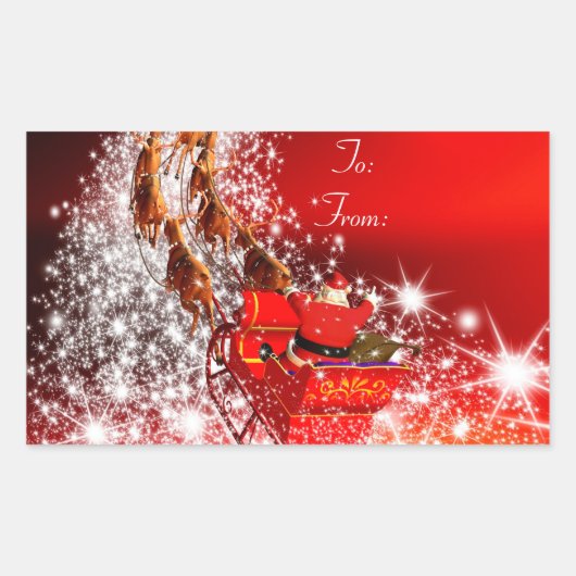クリスマスステッカー/サンタとトナカイ 長方形シール (正面)