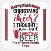クリスマスステッカー&ビール！ スクエアシール (正面)