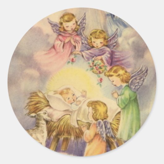 クリスマスステッカー/ベビーイエス ラウンドシール (正面)