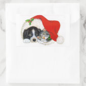 クリスマスステッカー/子犬と子猫 長方形シール (バッグ)