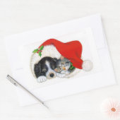 クリスマスステッカー/子犬と子猫 長方形シール (封筒)