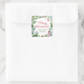 クリスマスステッカー、緑と果実のリース スクエアシール (バッグ)