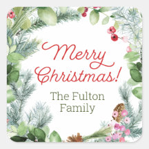 クリスマスステッカー、緑と果実のリース