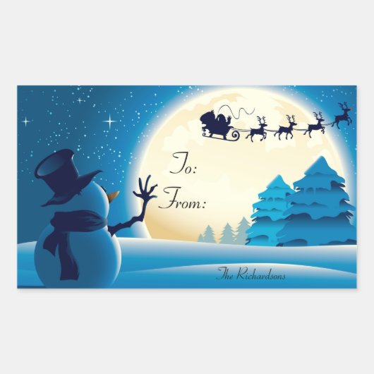 クリスマスステッカー/雪だるま、サンタとスリー 長方形シール (正面)