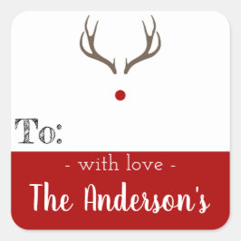 クリスマスステッカー – Rudolph Reindeer現在のラベル スクエアシール