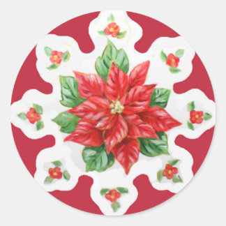 クリスマスステッカーPoinsettia ラウンドシール