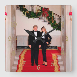 クリスマスステップドナルドトランプ&メラニア大統領 スクエア壁時計