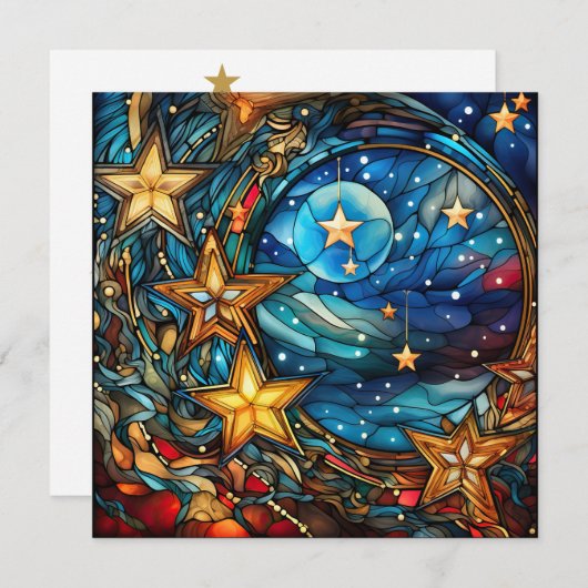 クリスマスステンドグラスのグリーティングカード シーズンカード (正面/裏面)