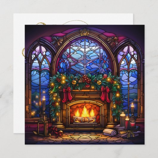 クリスマスステンドグラスのグリーティングカード シーズンカード (正面/裏面)