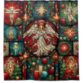 クリスマスステンドグラスのシャワーカーテン シャワーカーテン (正面)