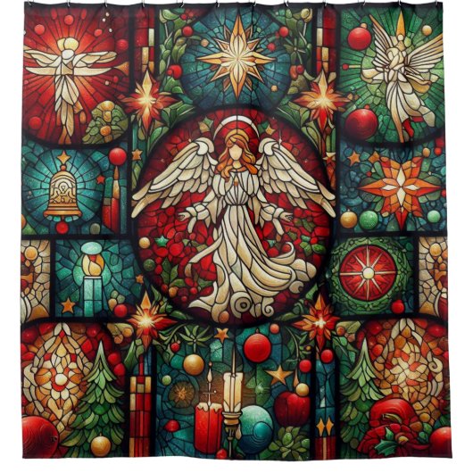 クリスマスステンドグラスのシャワーカーテン シャワーカーテン (正面)