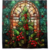 クリスマスステンドグラスのシャワーカーテン シャワーカーテン (正面)