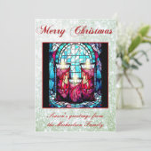 クリスマスステンドグラスキャンドルグリーングリッター シーズンカード (スタンド正面)