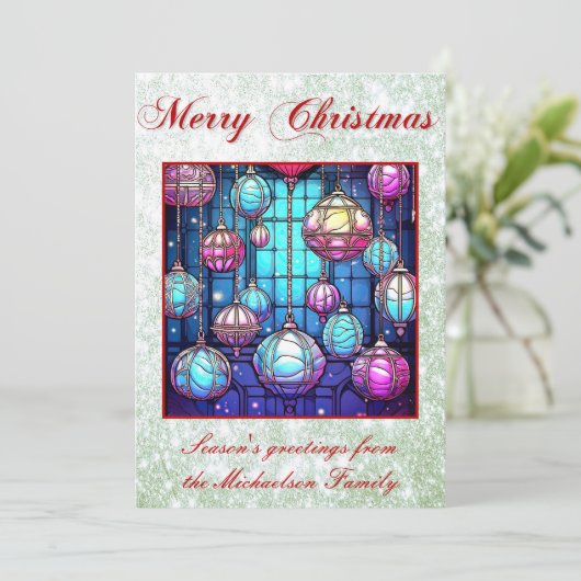 クリスマスステンドグラスボードベリーグリーングリッター シーズンカード (スタンド正面)
