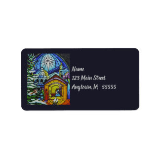 クリスマスステンドグラス窓の水彩画 ラベル