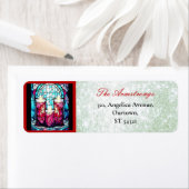 クリスマスステンドグラス3キャンドルグリーングリッター ラベル (インサイチュ)