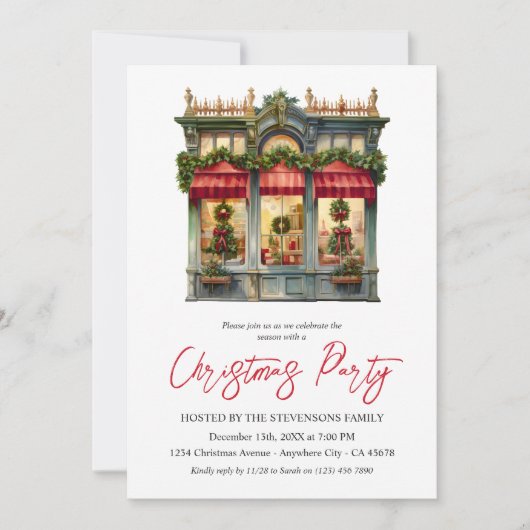 クリスマスストアエレガントレッドホワイトホリデーパーティー 招待状 (正面)
