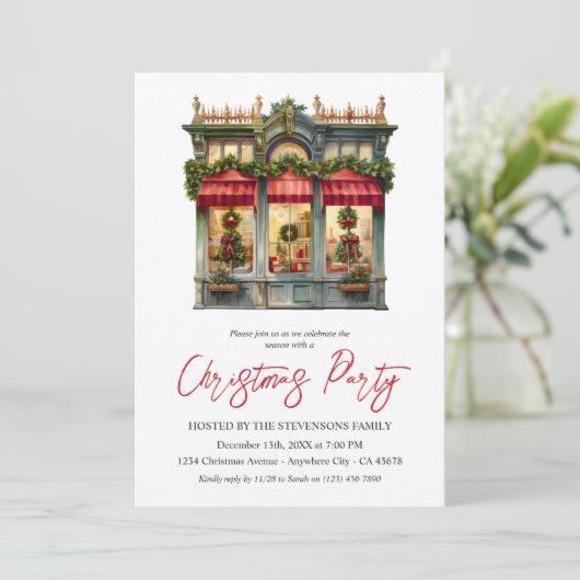 クリスマスストアエレガントレッドホワイトホリデーパーティー 招待状 (スタンド正面)