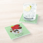 クリスマスストッキングかわいいカリコキッテン ガラスコースター (アングル)