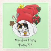 クリスマスストッキングかわいいカリコキッテン ガラスコースター (正面)