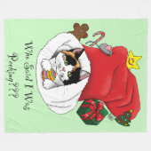 クリスマスストッキングかわいいカリコキッテン フリースブランケット (正面(横))