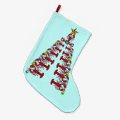 クリスマスストッキングかわいいロブスター航海のビーチ ラージクリスマスストッキング (正面 (吊り時))