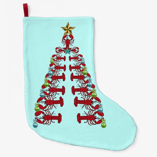 クリスマスストッキングかわいいロブスター航海のビーチ ラージクリスマスストッキング (正面)