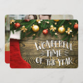 クリスマスストッキングとガーランド、両面フォトカード シーズンカード (正面/裏面)