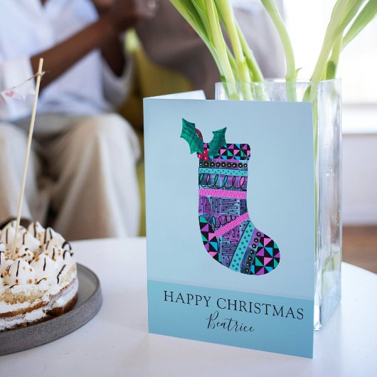 クリスマスストッキングとモノグラム抽象芸術パターン カード