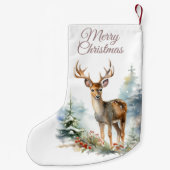 クリスマスストッキングと冬の鹿の水色 スモールクリスマスストッキング (裏面)