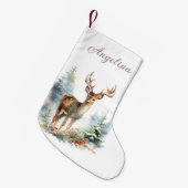 クリスマスストッキングと冬の鹿の水色 スモールクリスマスストッキング (正面 (吊り時))