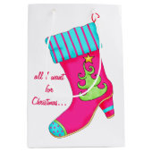 クリスマスストッキングに必要なピンクシューズ好き ミディアムペーパーバッグ (正面)