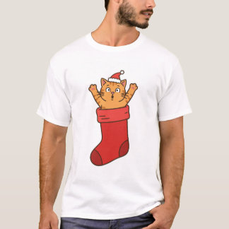 クリスマスストッキングのサプライズの子猫Tシャツ Tシャツ