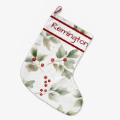 クリスマスストッキングのホリーとベリーのパターン ラージクリスマスストッキング (正面 (吊り時))