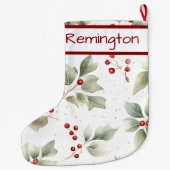 クリスマスストッキングのホリーとベリーのパターン ラージクリスマスストッキング (裏面)