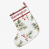 クリスマスストッキングのホリーとベリーのパターン ラージクリスマスストッキング (裏面 (吊り時))