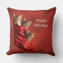 クリスマスストッキングの中の3匹の子猫 クッション