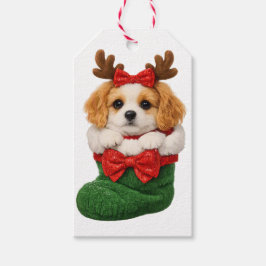 クリスマスストッキングの仔犬 ギフトタグ